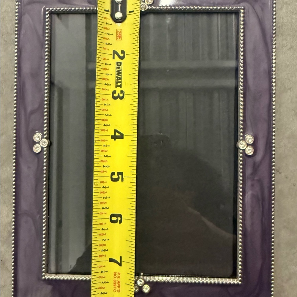 Silverplated Metal Purple Enamel  Rhinestone Trimmed Photo Frame 8-1/2 x 6-1/2” - Picture 4 of 8